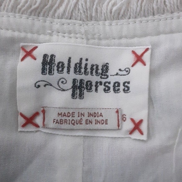 Anthropologie Holding Horses Ivory Combo Striped Fringed Tiered Shift Dress US 6 - Picture 10 of 15